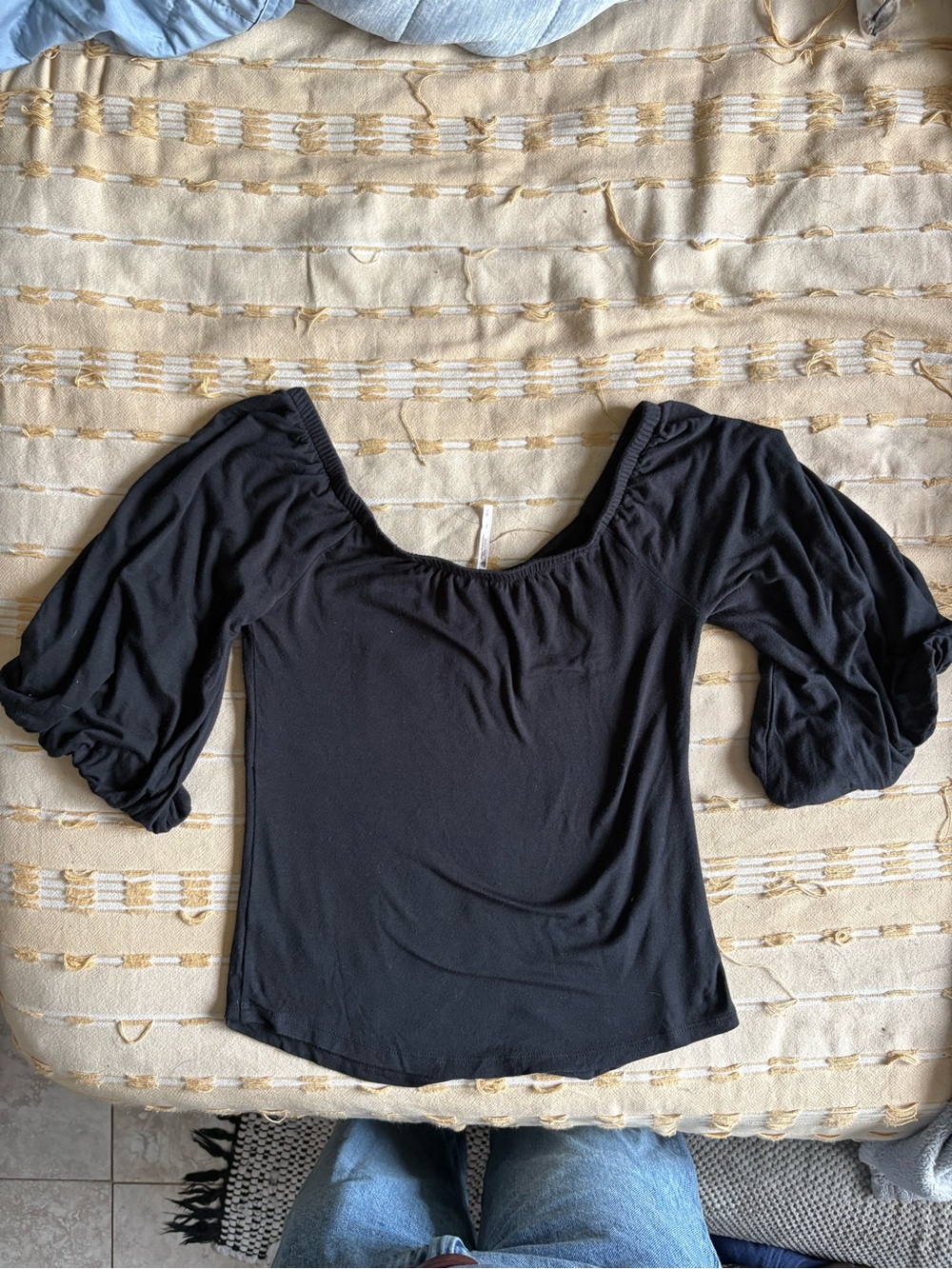 Free People Black Off-Shoulder Puff Sleeve Top - Picture 4 of 4